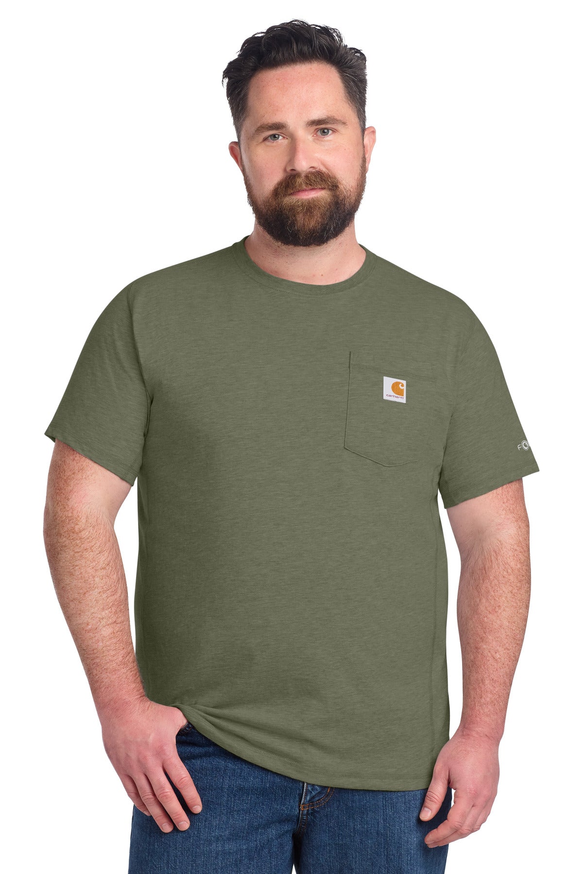 Custom Basil Heather Force Short Sleeve Pocket Tee CT106652, personalized by SanCanDo Swag in Argyle, TX