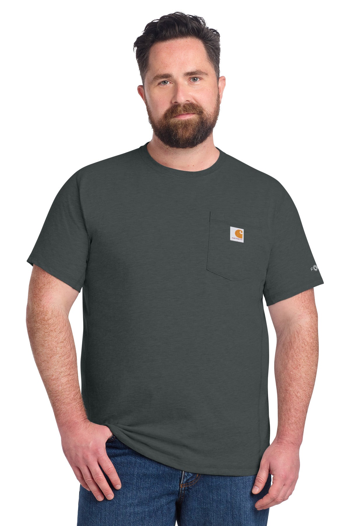 Custom Carbon Heather Force Short Sleeve Pocket Tee CT106652, personalized by SanCanDo Swag in Argyle, TX