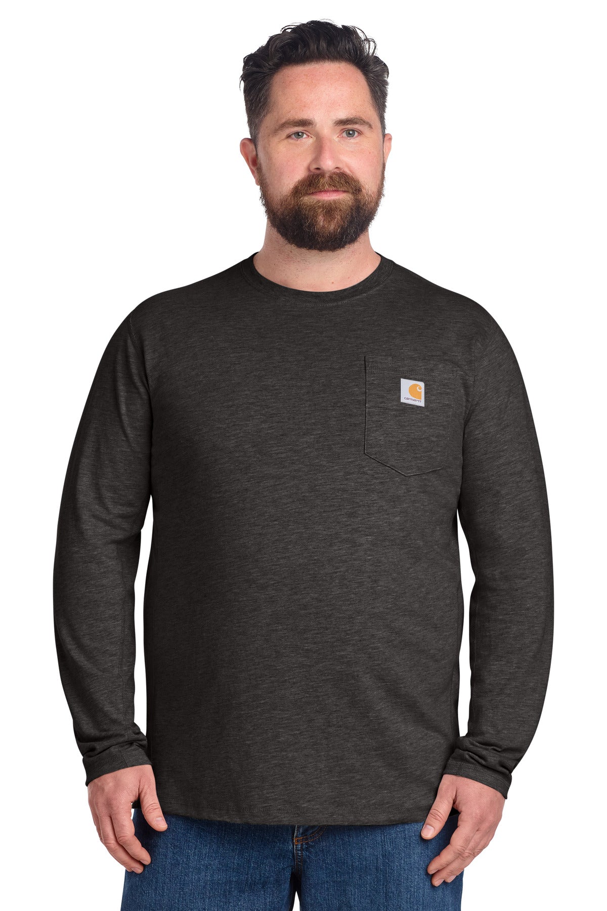 Custom Carbon Heather Force Long Sleeve Pocket Tee CT106656, personalized by SanCanDo Swag in Argyle, TX