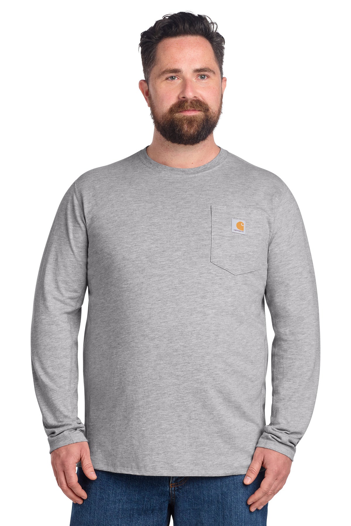 Custom Heather Grey Force Long Sleeve Pocket Tee CT106656, personalized by SanCanDo Swag in Argyle, TX