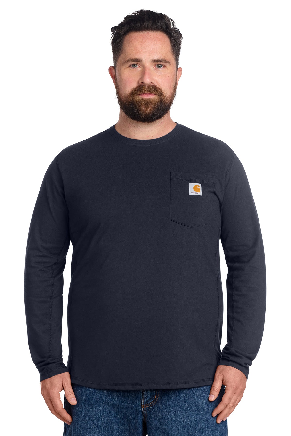 Custom Navy Force Long Sleeve Pocket Tee CT106656, personalized by SanCanDo Swag in Argyle, TX