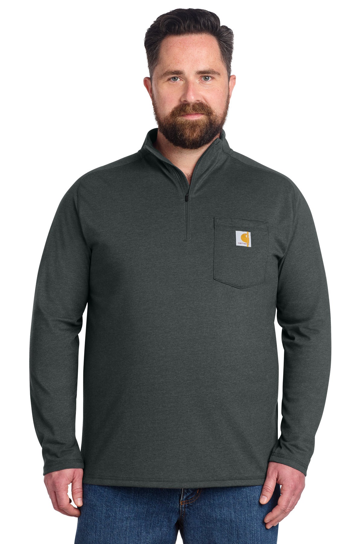 Custom Carbon Heather Force 1/4-Zip Long Sleeve Tee CT106660, personalized by SanCanDo Swag in Argyle, TX