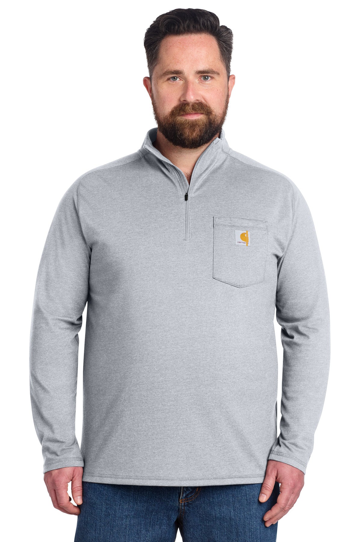 Custom Heather Grey Force 1/4-Zip Long Sleeve Tee CT106660, personalized by SanCanDo Swag in Argyle, TX