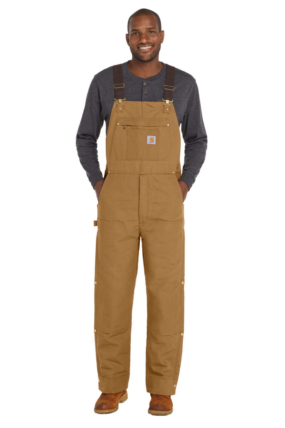 Custom Carhartt Brown Firm Duck Insulated Bib Overalls CT106672, personalized by SanCanDo Swag in Argyle, TX