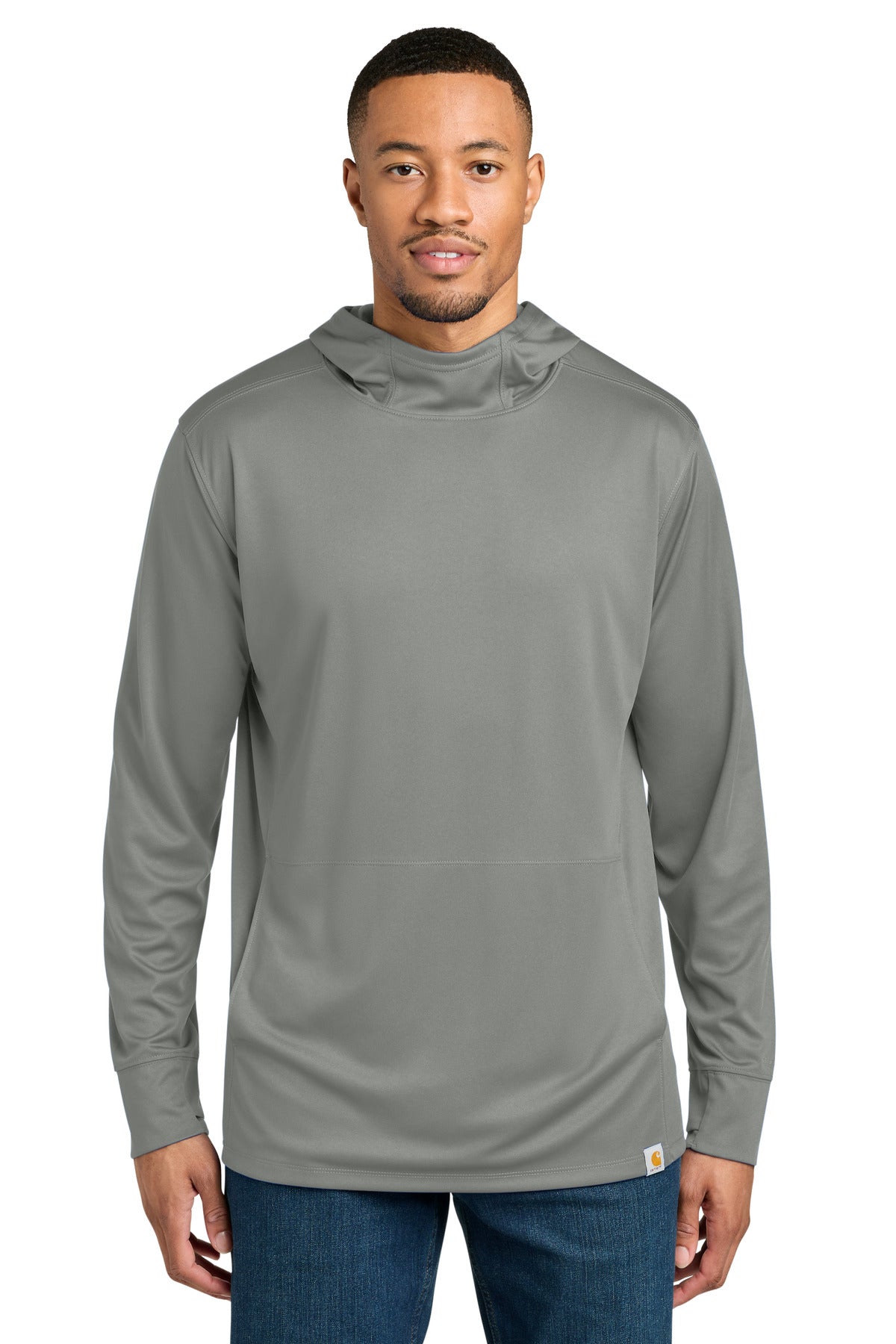 Custom Asphalt Grey Force Sun Defender Long Sleeve Hooded Tee CT106923, personalized by SanCanDo Swag in Argyle, TX