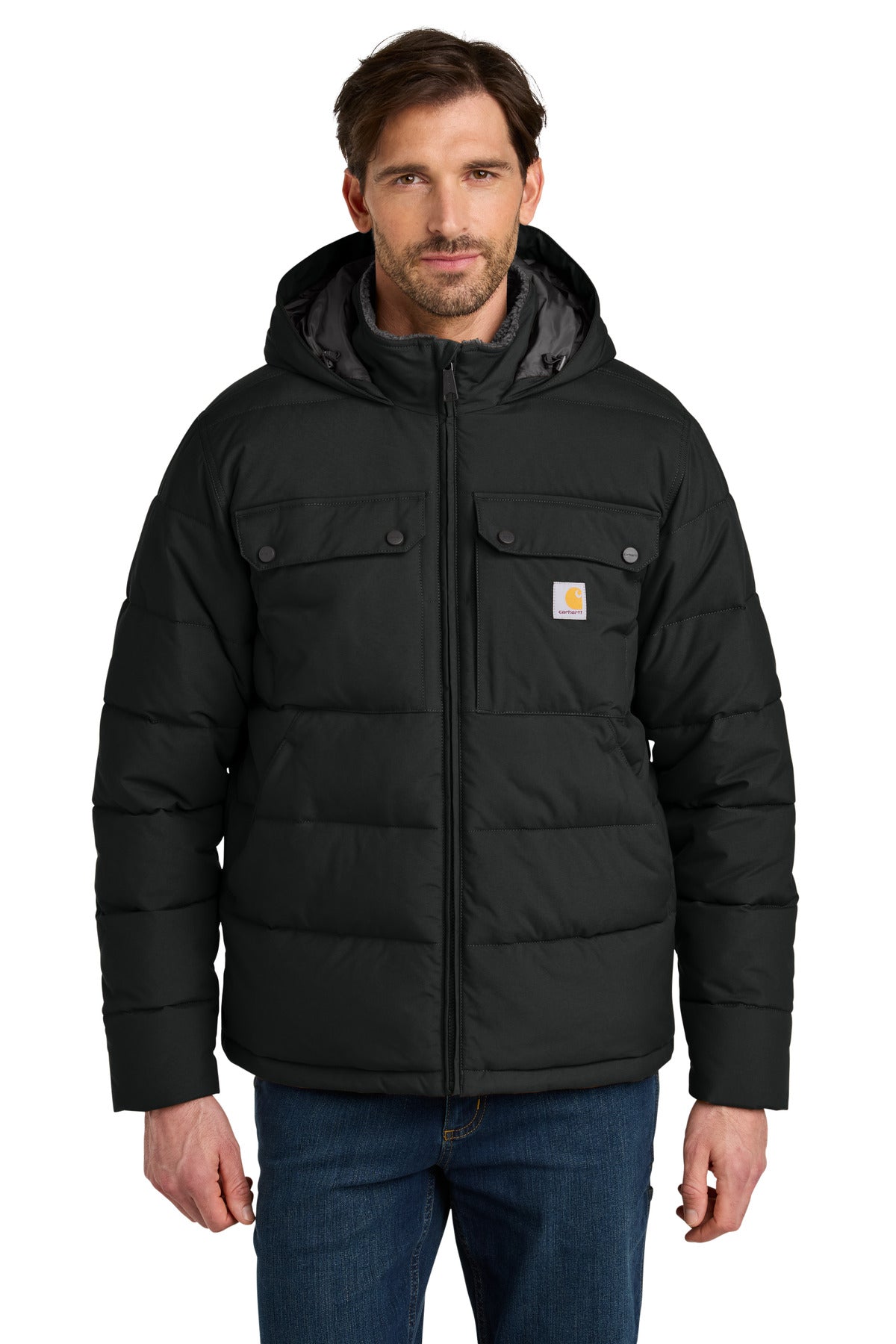 Custom Black Montana Insulated Hooded Jacket CT107082, personalized by SanCanDo Swag in Argyle, TX
