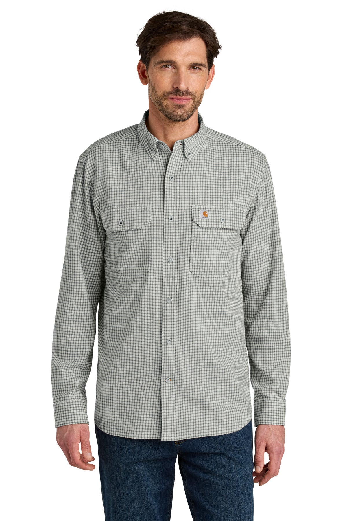 Custom Check Steel Malt Rugged Flex Plaid Long Sleeve Shirt CT107109, personalized by SanCanDo Swag in Argyle, TX