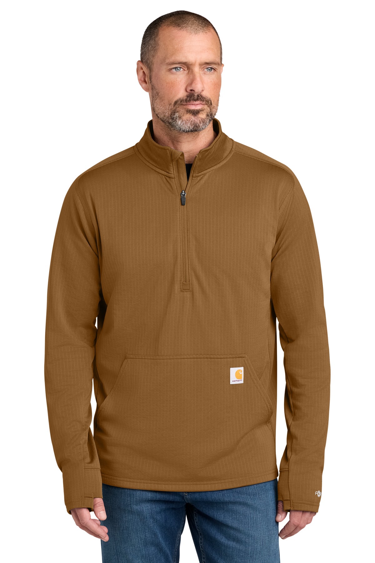 Custom Carhartt Brown Force 1/2-Zip Grid Fleece CT107814, personalized by SanCanDo Swag in Argyle, TX