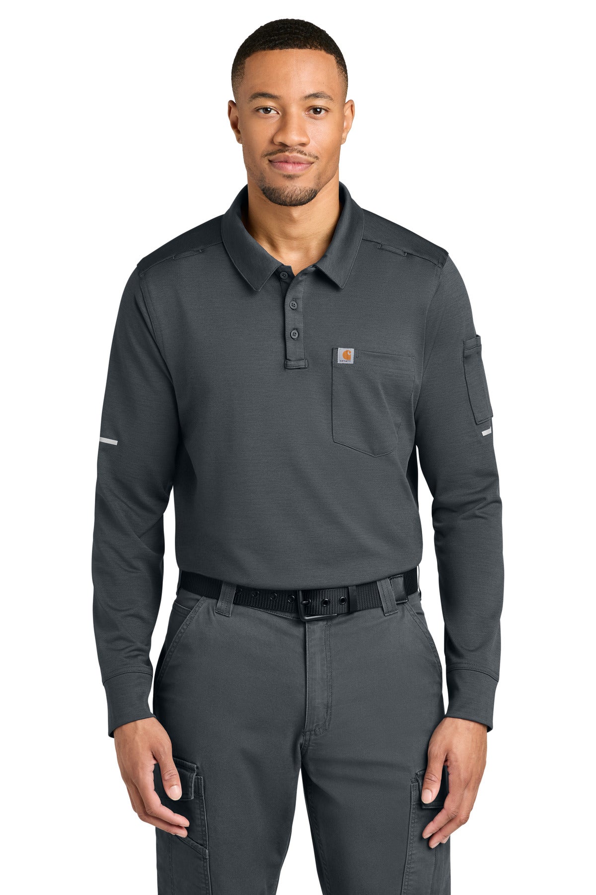 Custom Pewter FLD & RSCU Long Sleeve Polo CTC16129, personalized by SanCanDo Swag in Argyle, TX