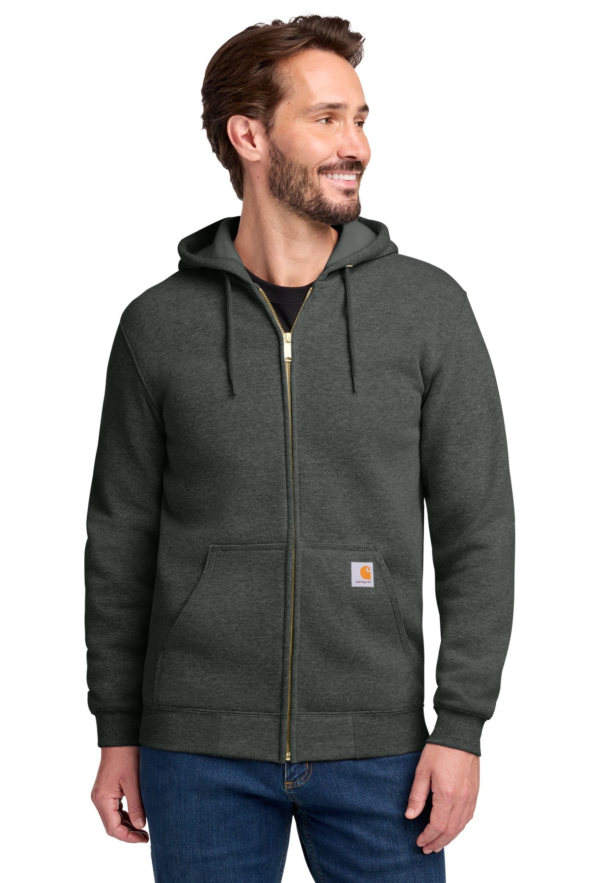 Custom Carbon Heather Midweight Hooded Zip-Front Sweatshirt CTK122, personalized by SanCanDo Swag in Argyle, TX