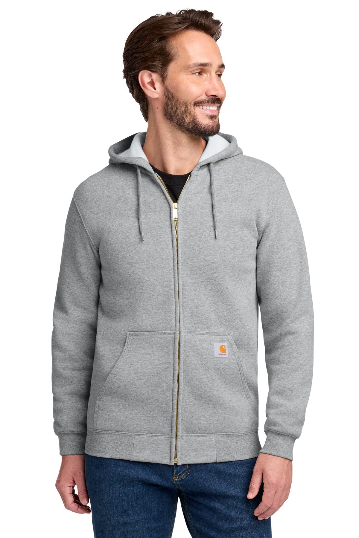 Custom Heather Grey Midweight Hooded Zip-Front Sweatshirt CTK122, personalized by SanCanDo Swag in Argyle, TX