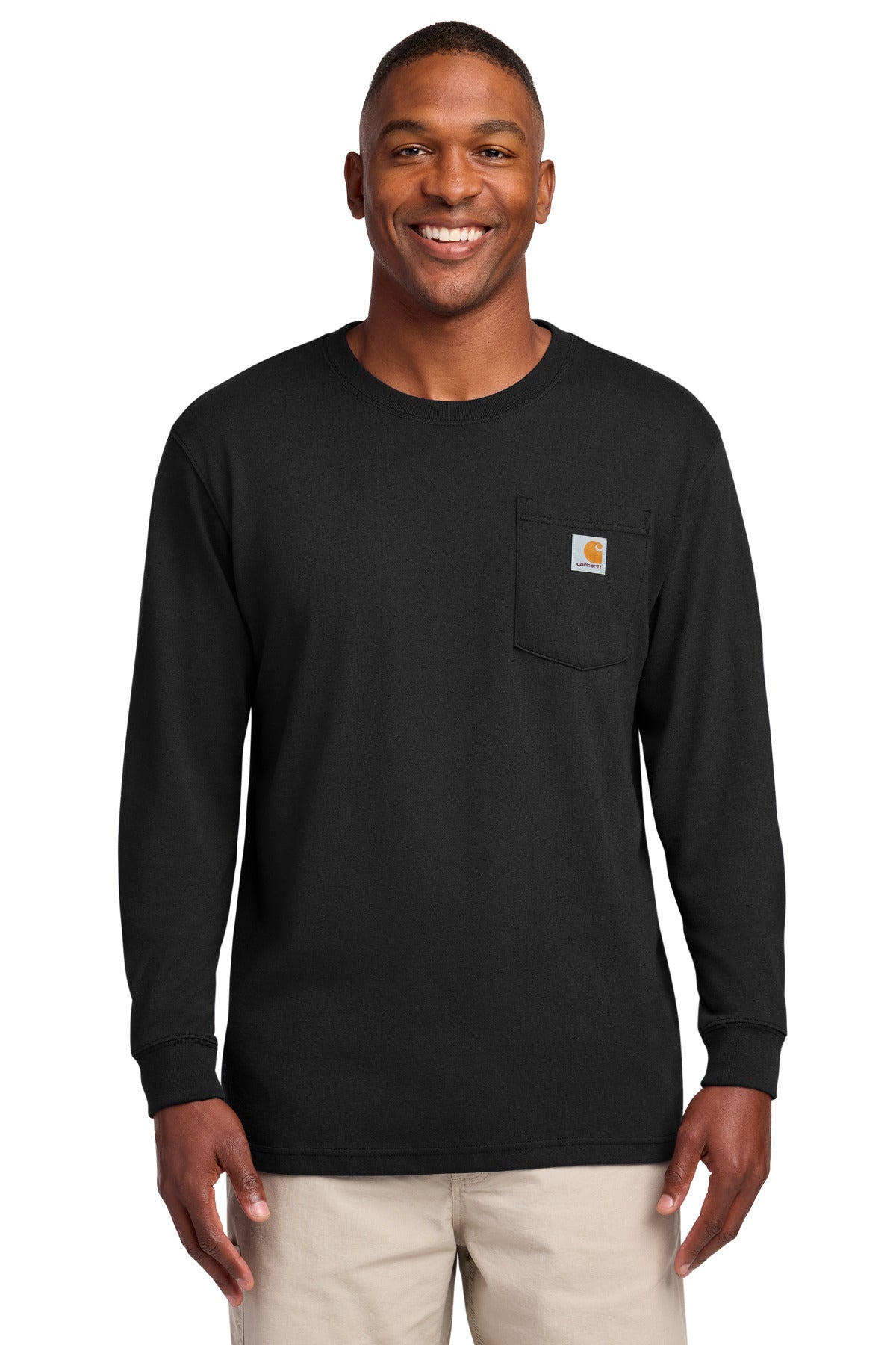 Custom Black Workwear Pocket Long Sleeve Tee CTK126, personalized by SanCanDo Swag in Argyle, TX