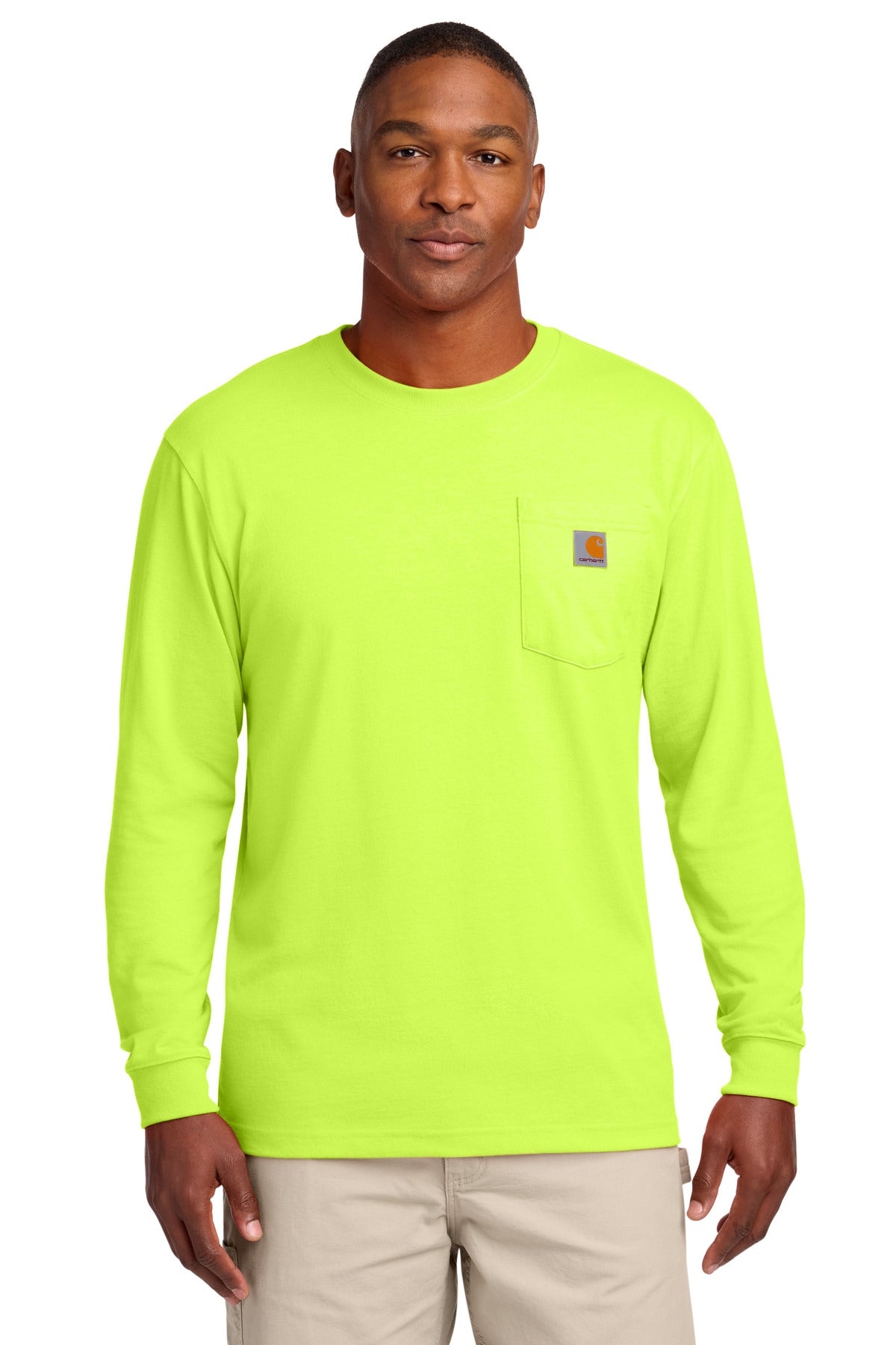 Custom Brite Lime Workwear Pocket Long Sleeve Tee CTK126, personalized by SanCanDo Swag in Argyle, TX