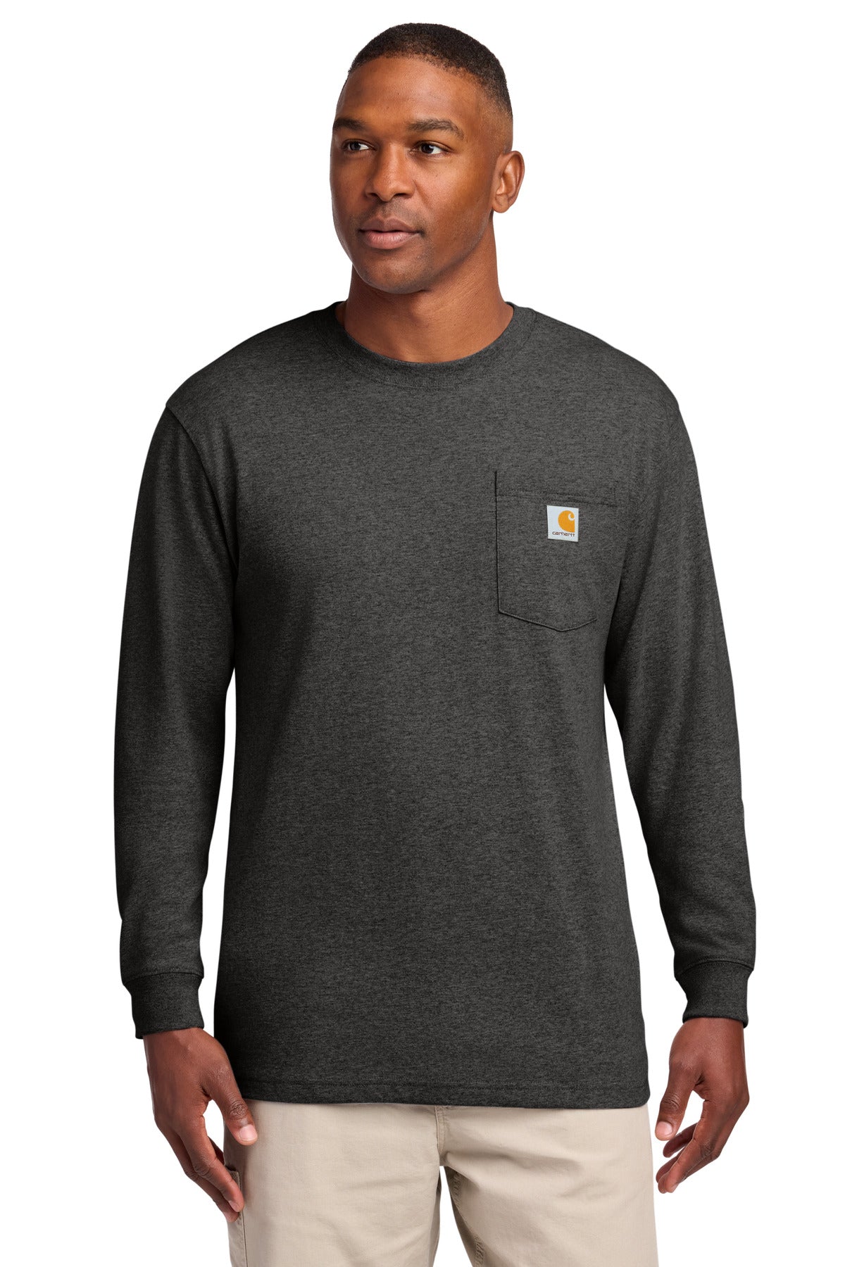 Custom Carbon Heather Workwear Pocket Long Sleeve Tee CTK126, personalized by SanCanDo Swag in Argyle, TX