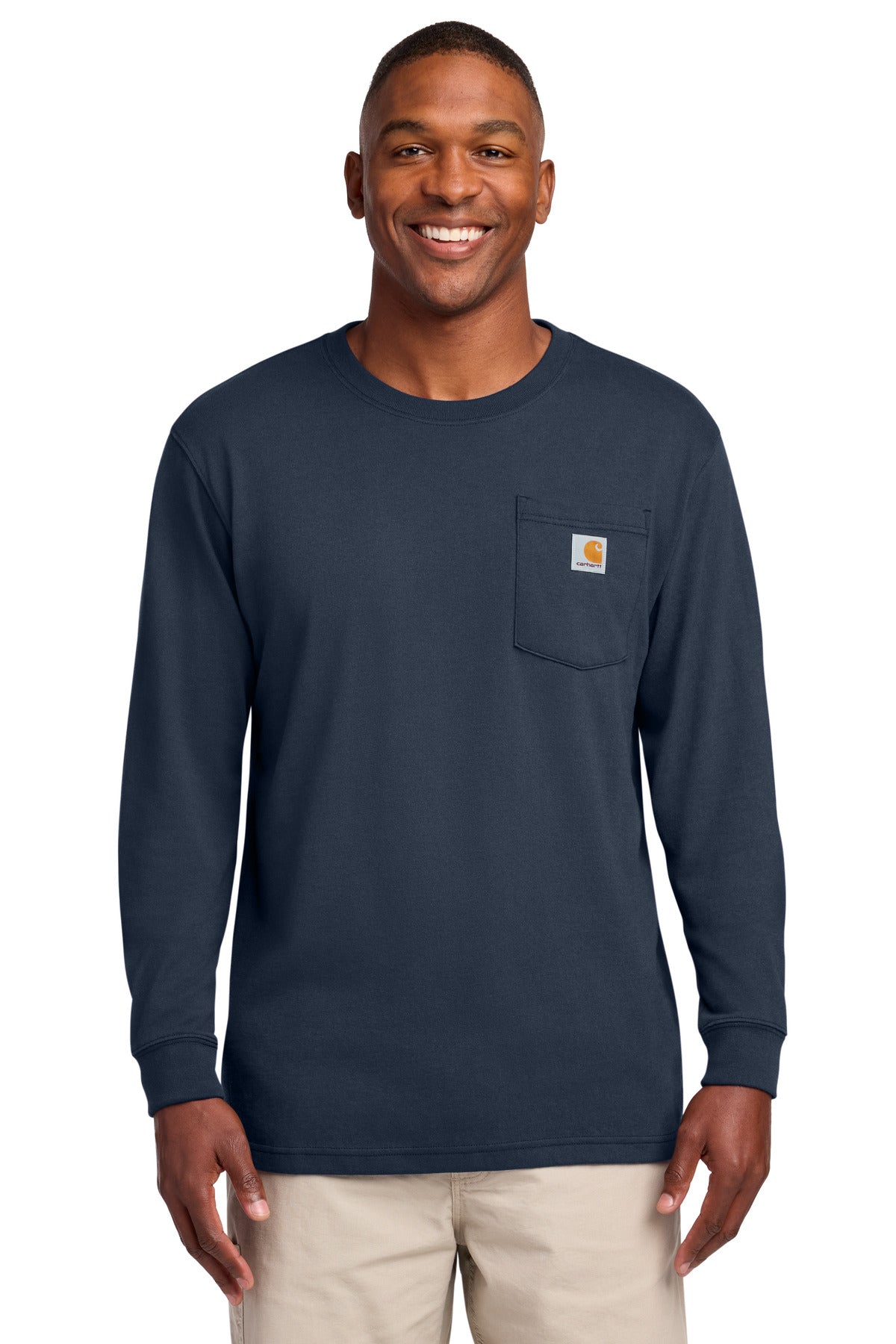Custom Navy Workwear Pocket Long Sleeve Tee CTK126, personalized by SanCanDo Swag in Argyle, TX