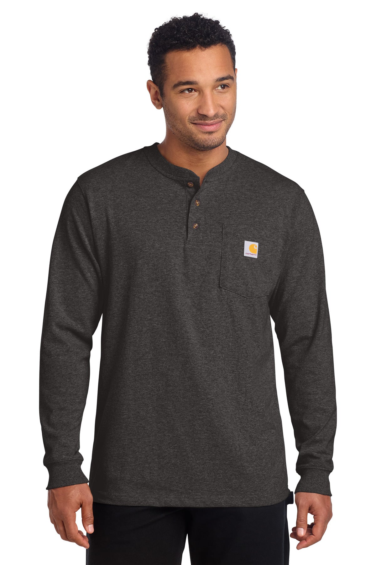 Custom Carbon Heather Long Sleeve Henley Tee CTK128, personalized by SanCanDo Swag in Argyle, TX