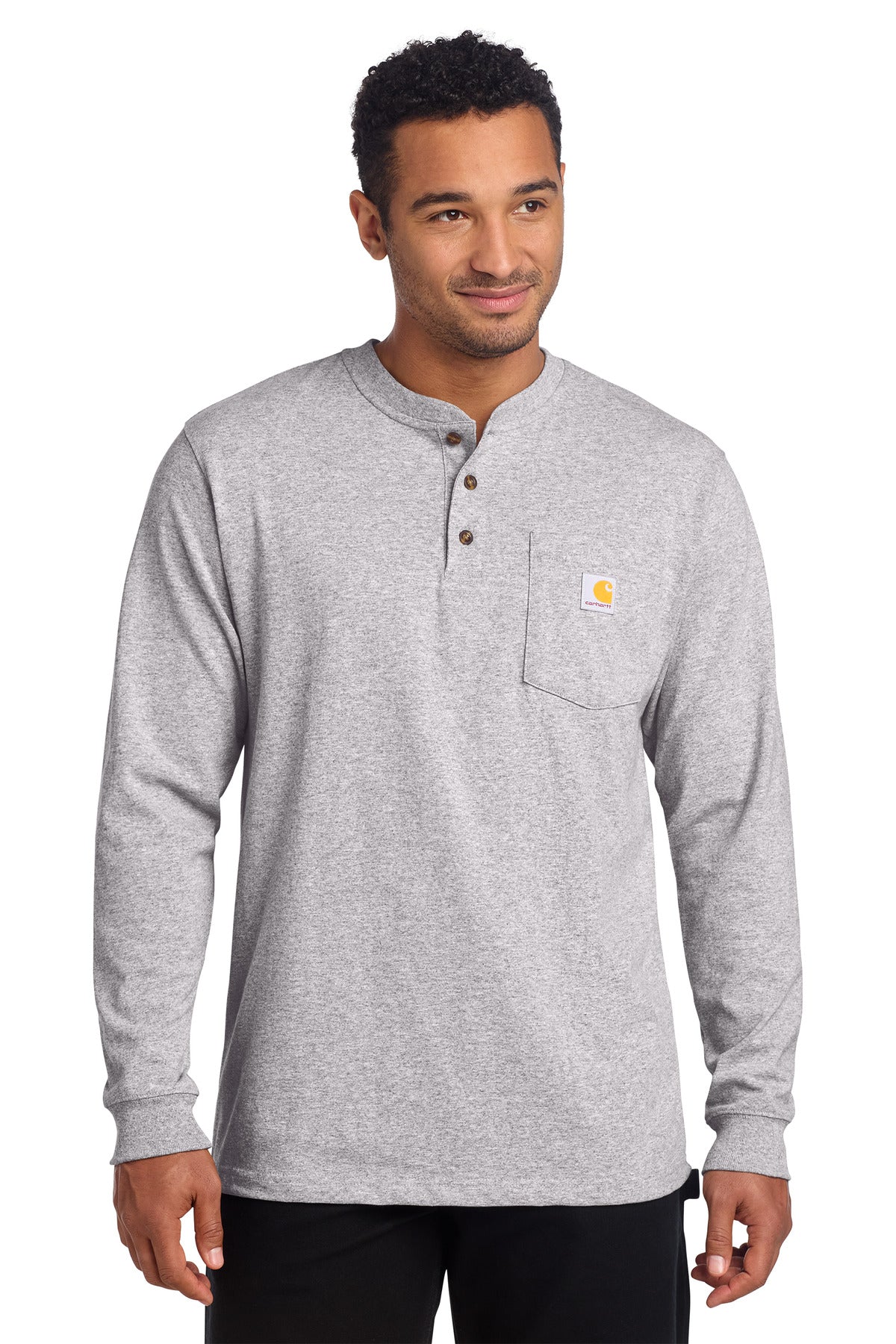 Custom Heather Grey Long Sleeve Henley Tee CTK128, personalized by SanCanDo Swag in Argyle, TX