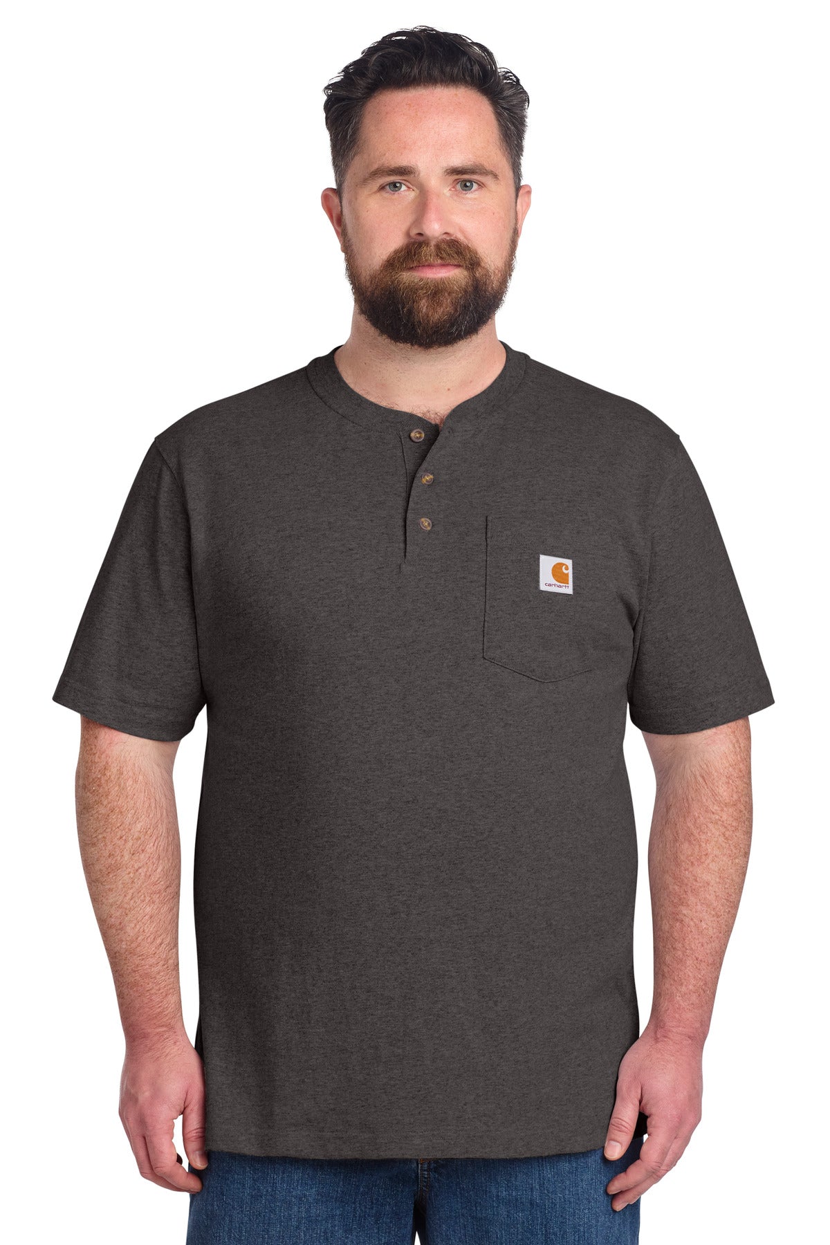 Custom Carbon Heather Short Sleeve Henley Tee CTK84, personalized by SanCanDo Swag in Argyle, TX
