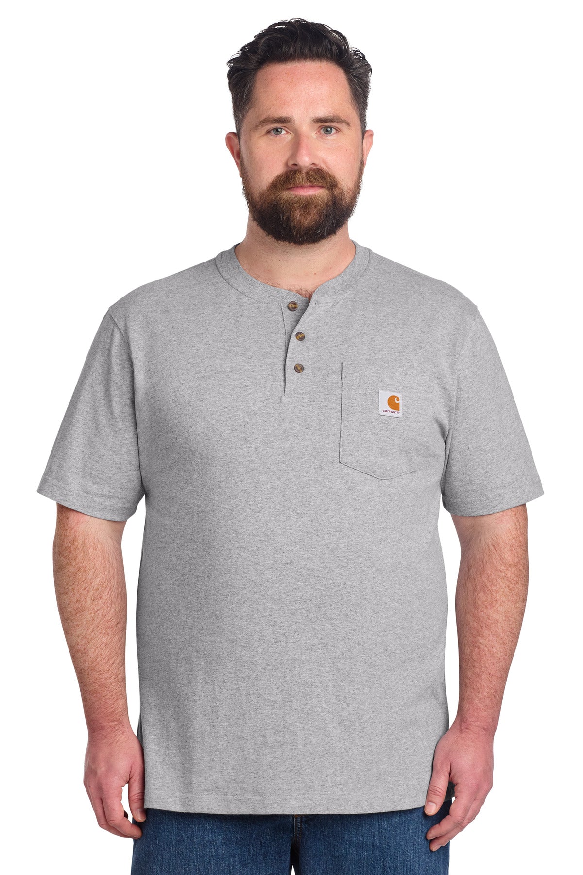 Custom Heather Grey Short Sleeve Henley Tee CTK84, personalized by SanCanDo Swag in Argyle, TX
