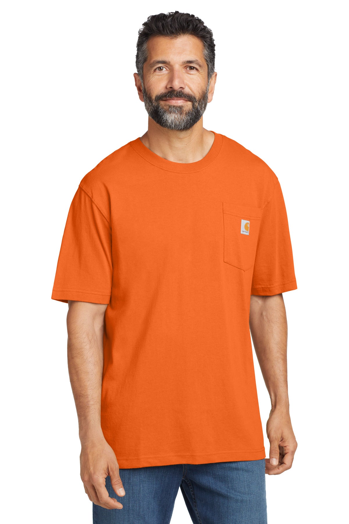 Custom Brite Orange Workwear Pocket Short Sleeve Tee CTK87, personalized by SanCanDo Swag in Argyle, TX