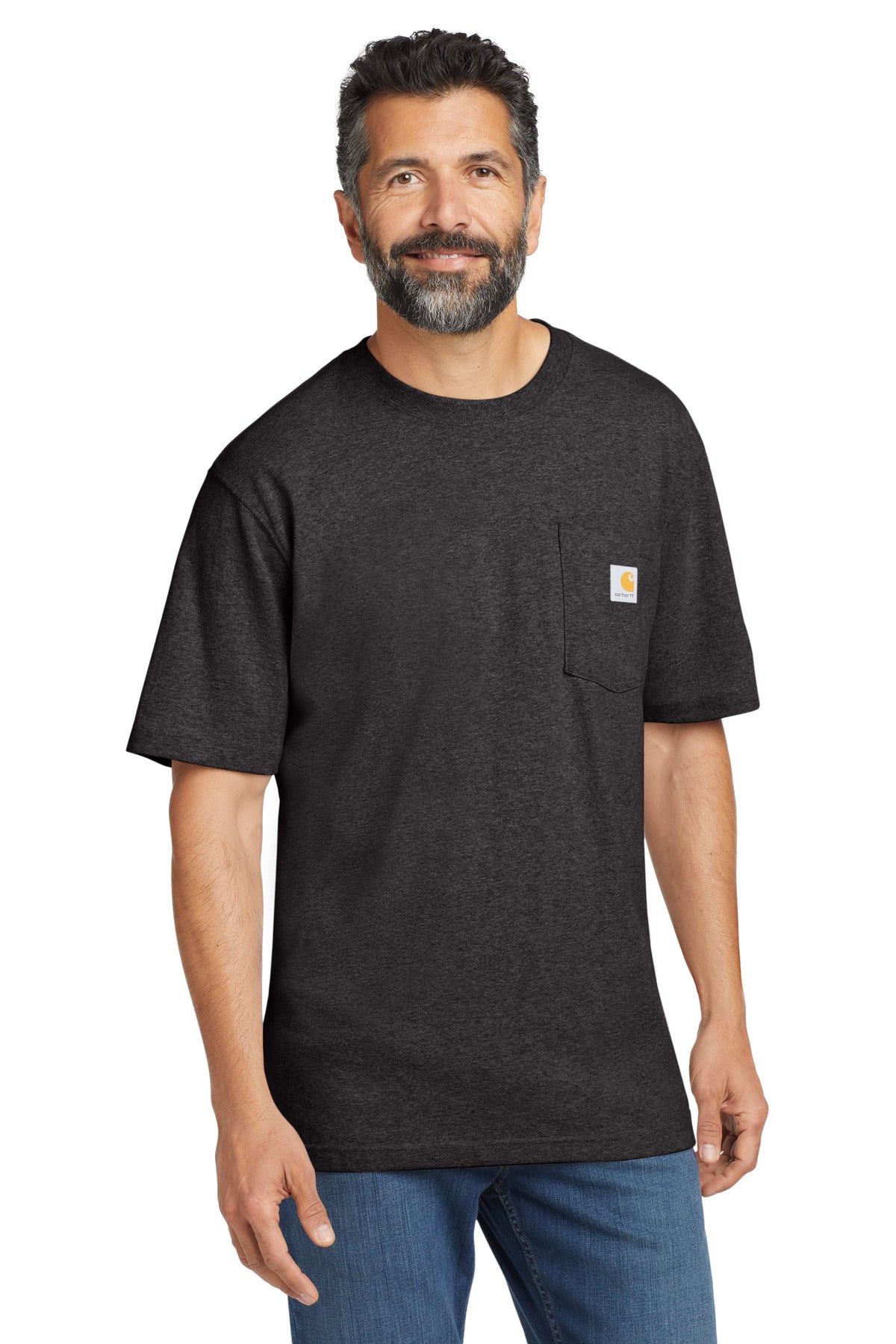 Custom Carbon Heather Workwear Pocket Short Sleeve Tee CTK87, personalized by SanCanDo Swag in Argyle, TX
