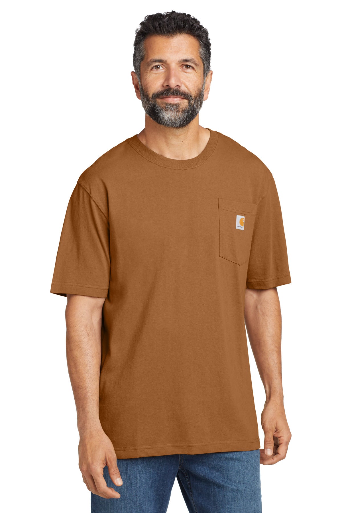 Custom Carhartt Brown Workwear Pocket Short Sleeve Tee CTK87, personalized by SanCanDo Swag in Argyle, TX