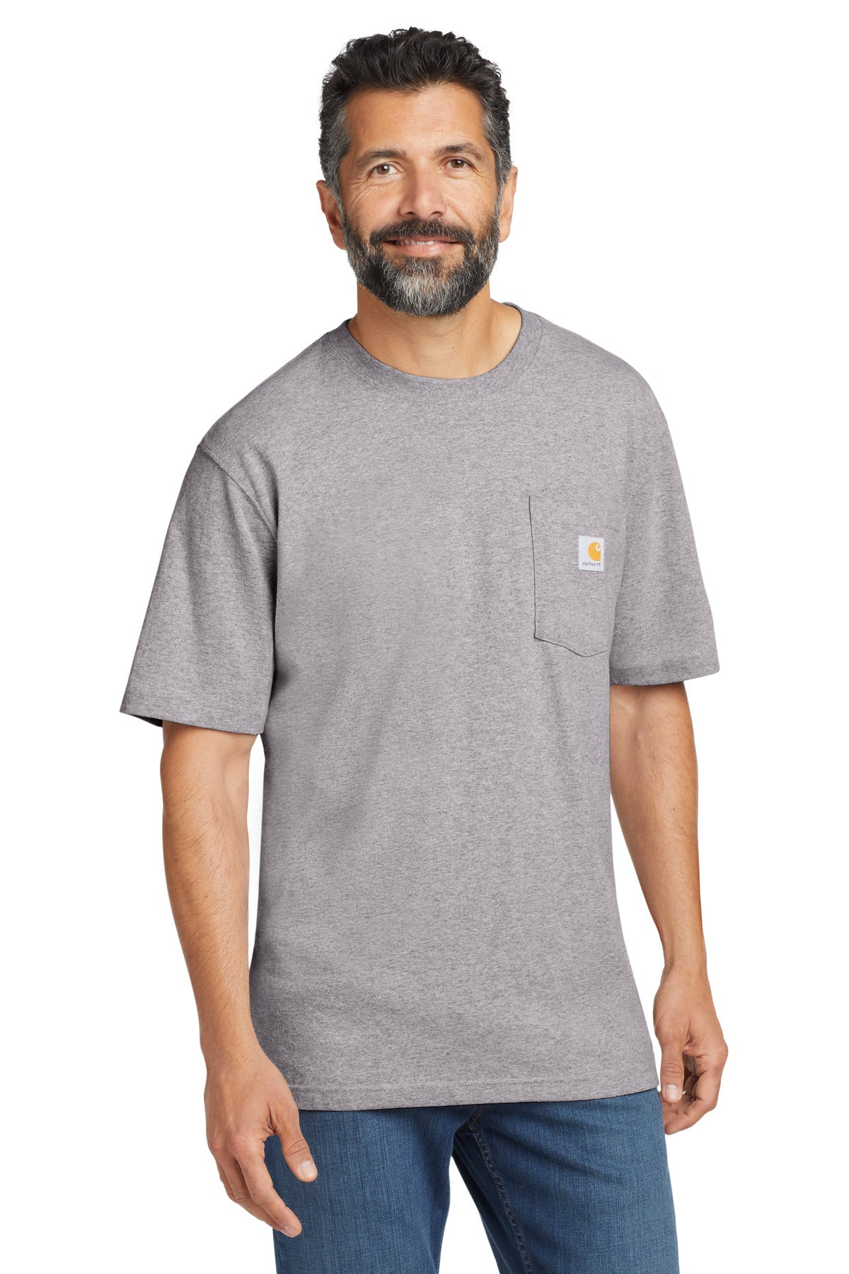 Custom Heather Grey Workwear Pocket Short Sleeve Tee CTK87, personalized by SanCanDo Swag in Argyle, TX