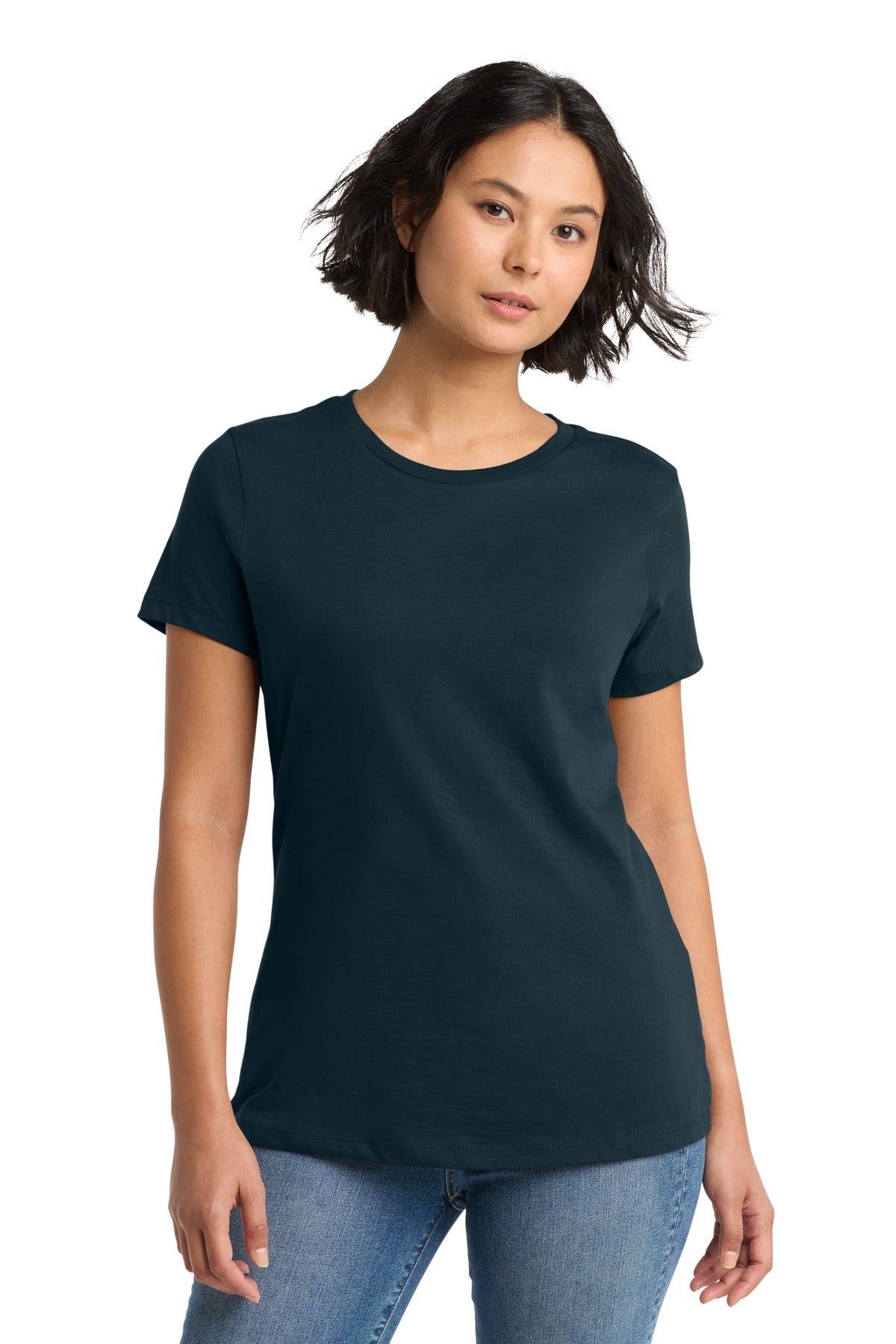 Custom New Navy Women's Perfect WeightTee DM104L, personalized by SanCanDo Swag in Argyle, TX