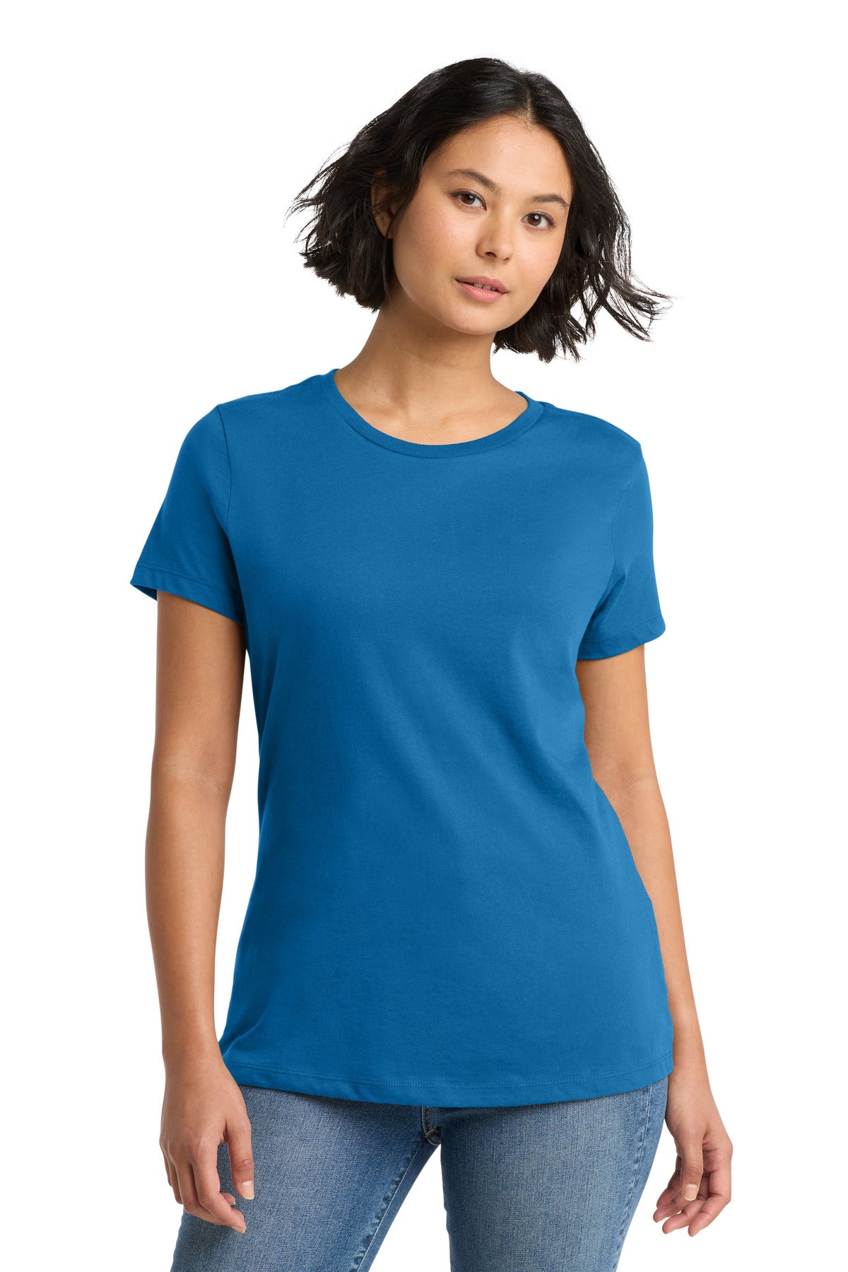Custom Bright Blue Women's Perfect WeightTee DM104L, personalized by SanCanDo Swag in Argyle, TX