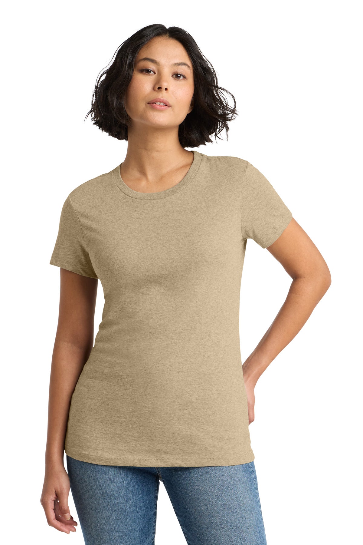 Custom Heathered Latte Women's Perfect WeightTee DM104L, personalized by SanCanDo Swag in Argyle, TX