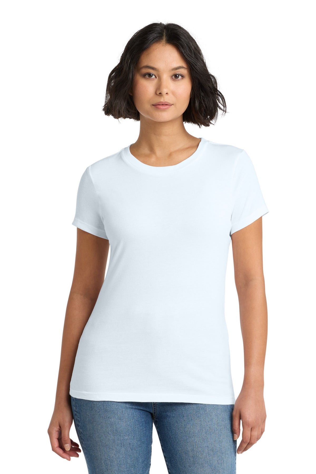Custom Bright White Women's Perfect WeightTee DM104L, personalized by SanCanDo Swag in Argyle, TX