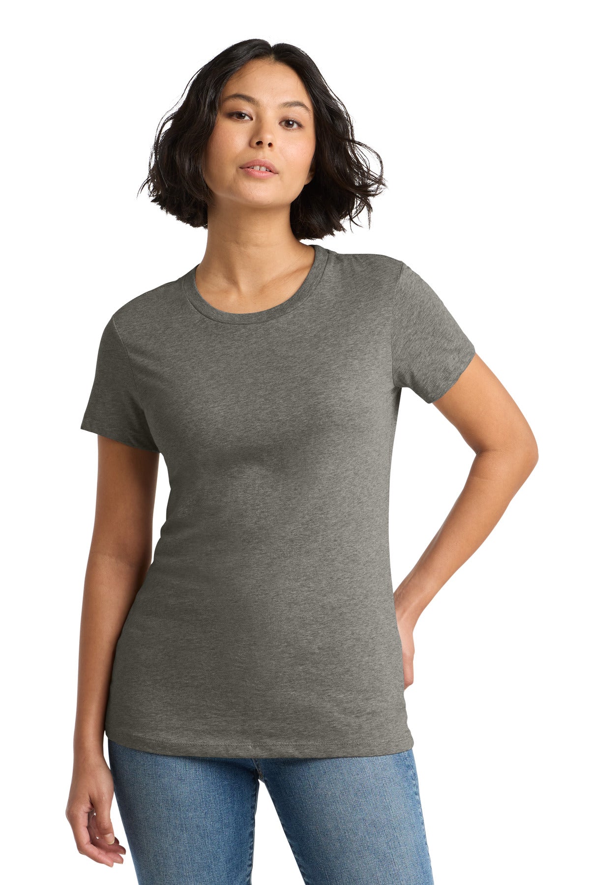 Custom Heathered Charcoal Women's Perfect WeightTee DM104L, personalized by SanCanDo Swag in Argyle, TX