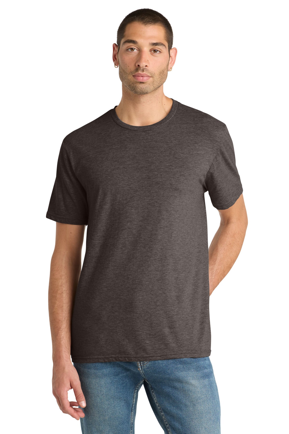 Custom Heathered Brown Perfect Blend CVC Tee DM108, personalized by SanCanDo Swag in Argyle, TX