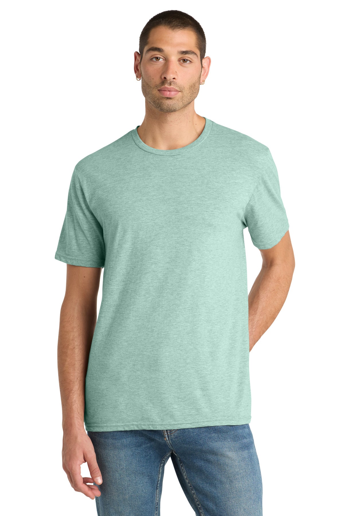 Custom Heathered Dusty Sage Perfect Blend CVC Tee DM108, personalized by SanCanDo Swag in Argyle, TX