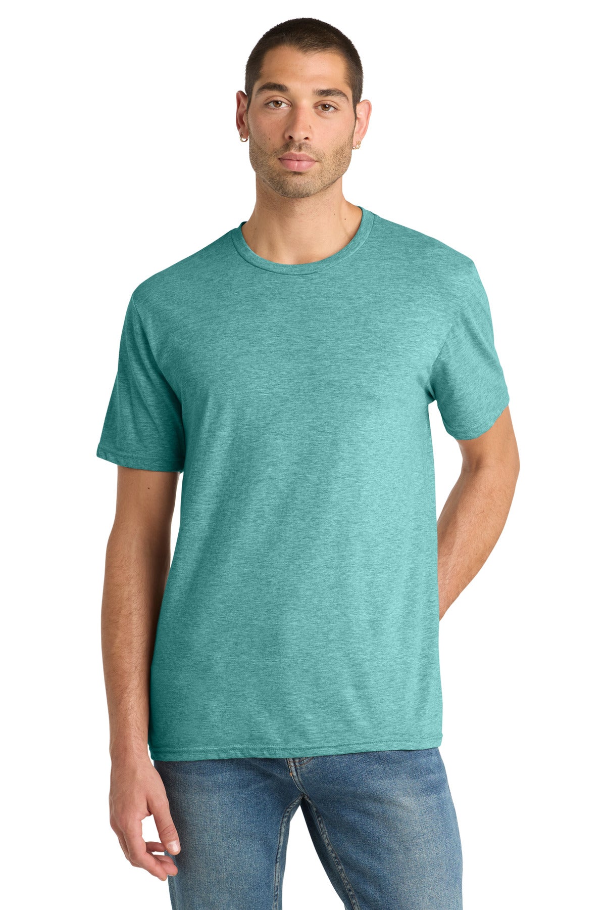 Custom Heathered Eucalyptus Blue Perfect Blend CVC Tee DM108, personalized by SanCanDo Swag in Argyle, TX