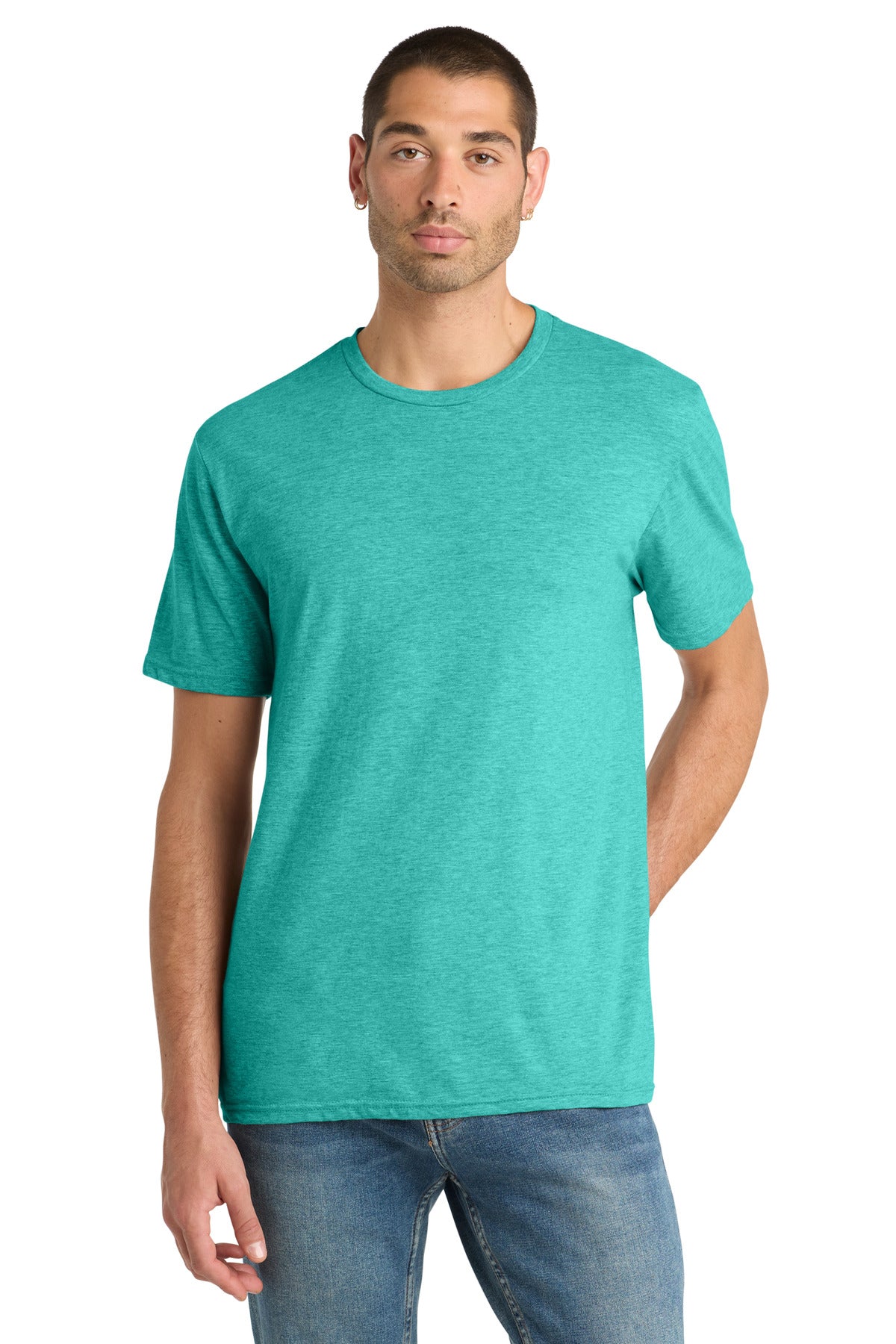 Custom Aqua Heather Perfect Blend CVC Tee DM108, personalized by SanCanDo Swag in Argyle, TX