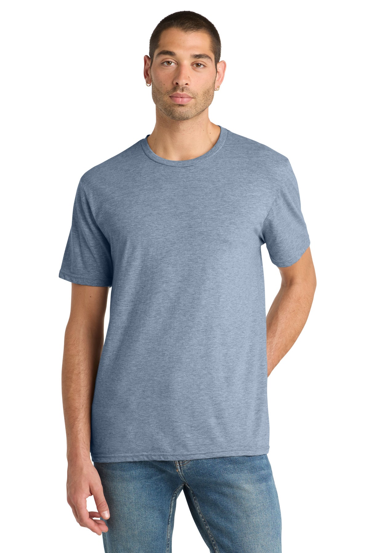 Custom Flint Blue Heather Perfect Blend CVC Tee DM108, personalized by SanCanDo Swag in Argyle, TX