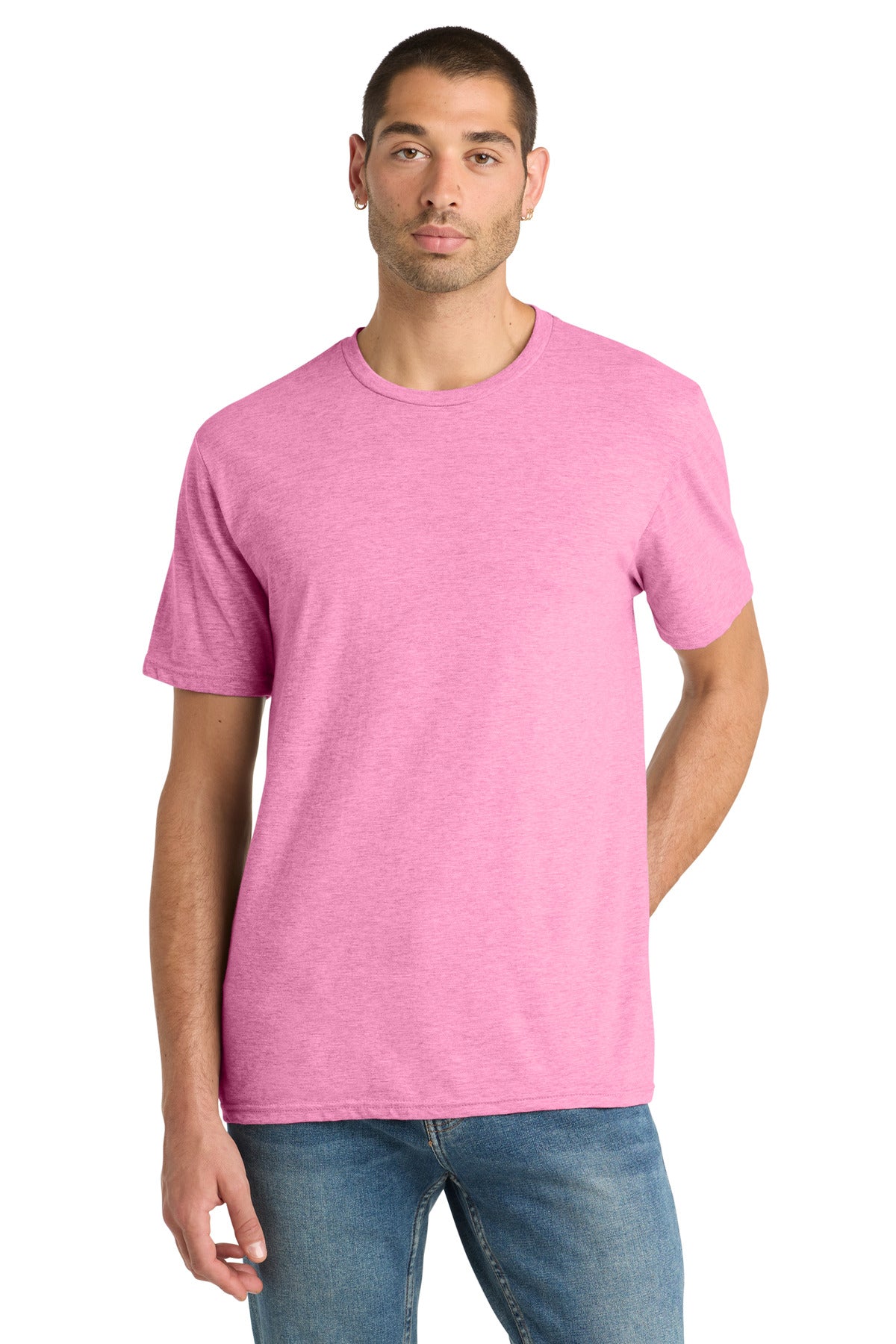 Custom Awareness Pink Heather Perfect Blend CVC Tee DM108, personalized by SanCanDo Swag in Argyle, TX