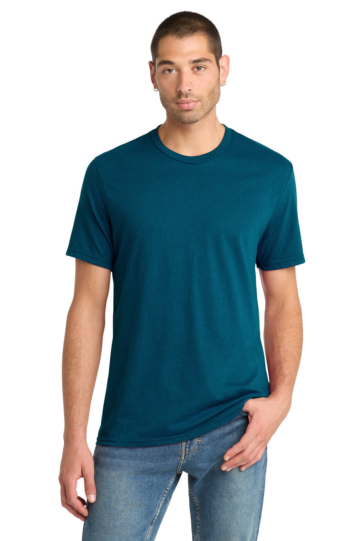 Custom Deep Turquoise Fleck Perfect Blend CVC Tee DM108, personalized by SanCanDo Swag in Argyle, TX