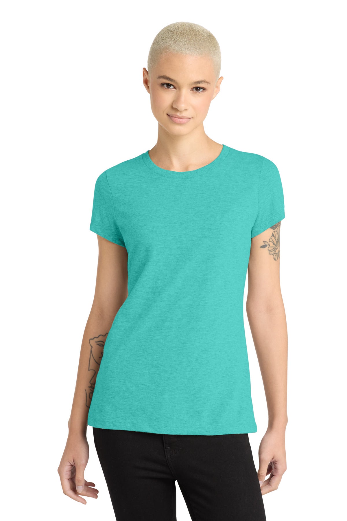 Custom Aqua Heather Women's Perfect Blend CVC Tee DM108L, personalized by SanCanDo Swag in Argyle, TX