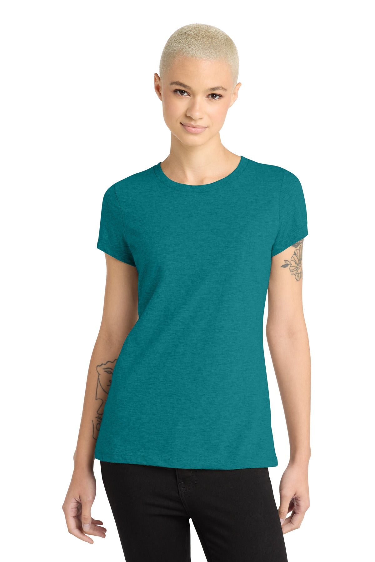Custom Heathered Teal Women's Perfect Blend CVC Tee DM108L, personalized by SanCanDo Swag in Argyle, TX