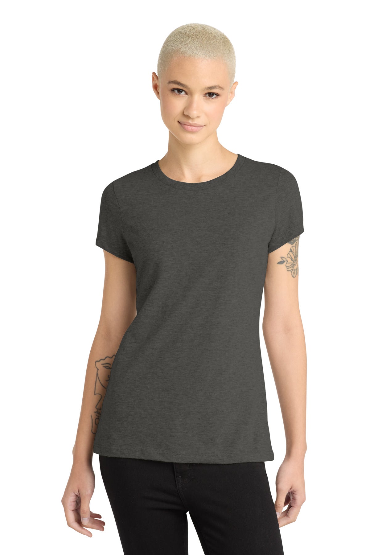 Custom Heathered Charcoal Women's Perfect Blend CVC Tee DM108L, personalized by SanCanDo Swag in Argyle, TX