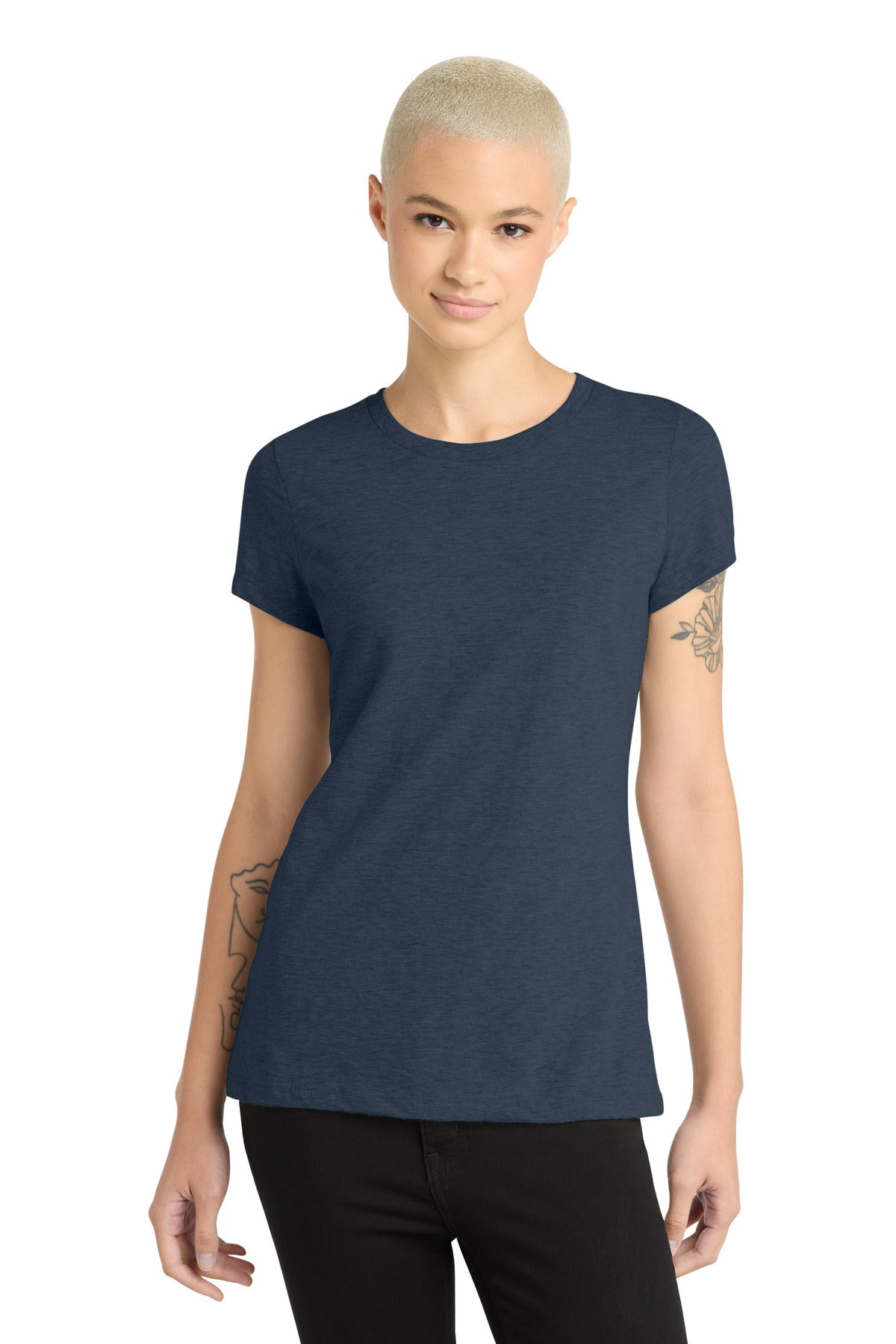 Custom Heathered Navy Women's Perfect Blend CVC Tee DM108L, personalized by SanCanDo Swag in Argyle, TX