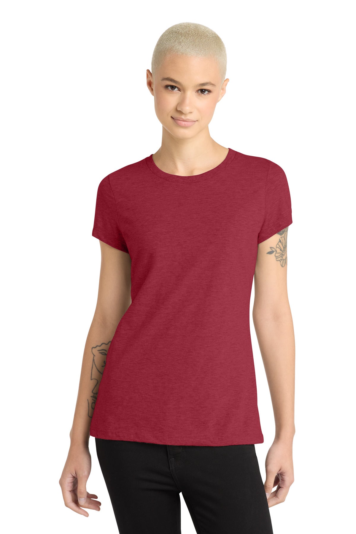 Custom Heathered Red Women's Perfect Blend CVC Tee DM108L, personalized by SanCanDo Swag in Argyle, TX