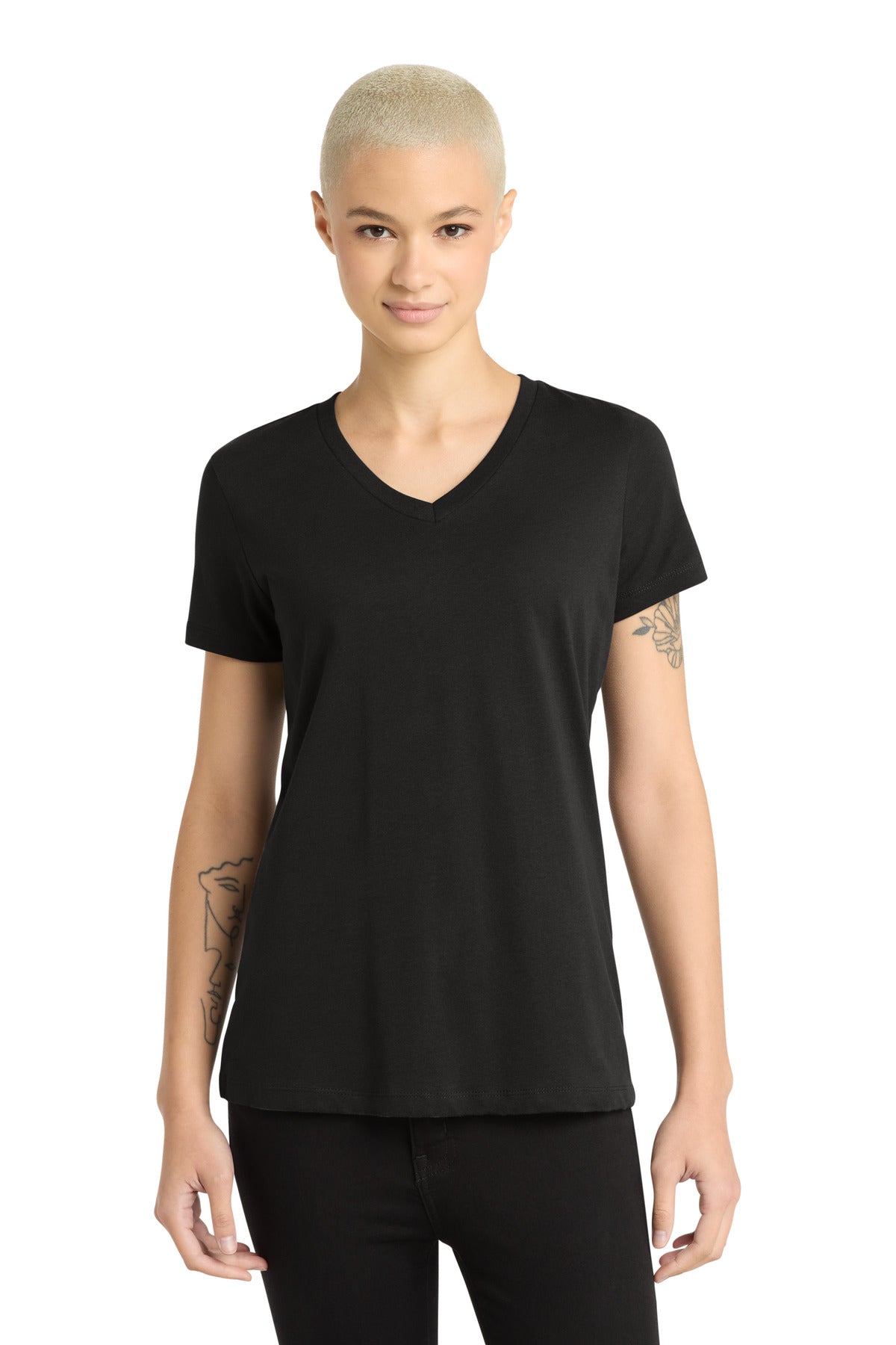 Custom Jet Black Women's Perfect Weight V-Neck Tee DM1170L, personalized by SanCanDo Swag in Argyle, TX
