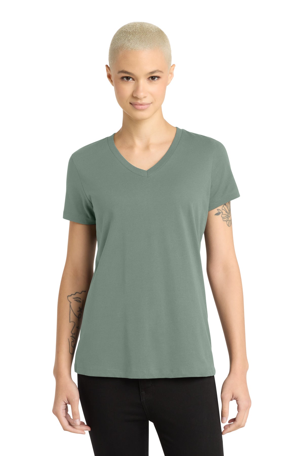 Custom Laurel Green Women's Perfect Weight V-Neck Tee DM1170L, personalized by SanCanDo Swag in Argyle, TX
