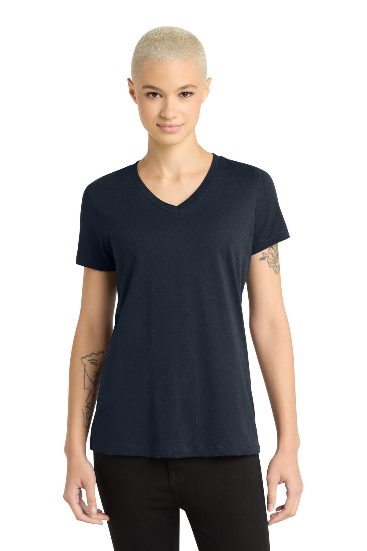 Custom New Navy Women's Perfect Weight V-Neck Tee DM1170L, personalized by SanCanDo Swag in Argyle, TX