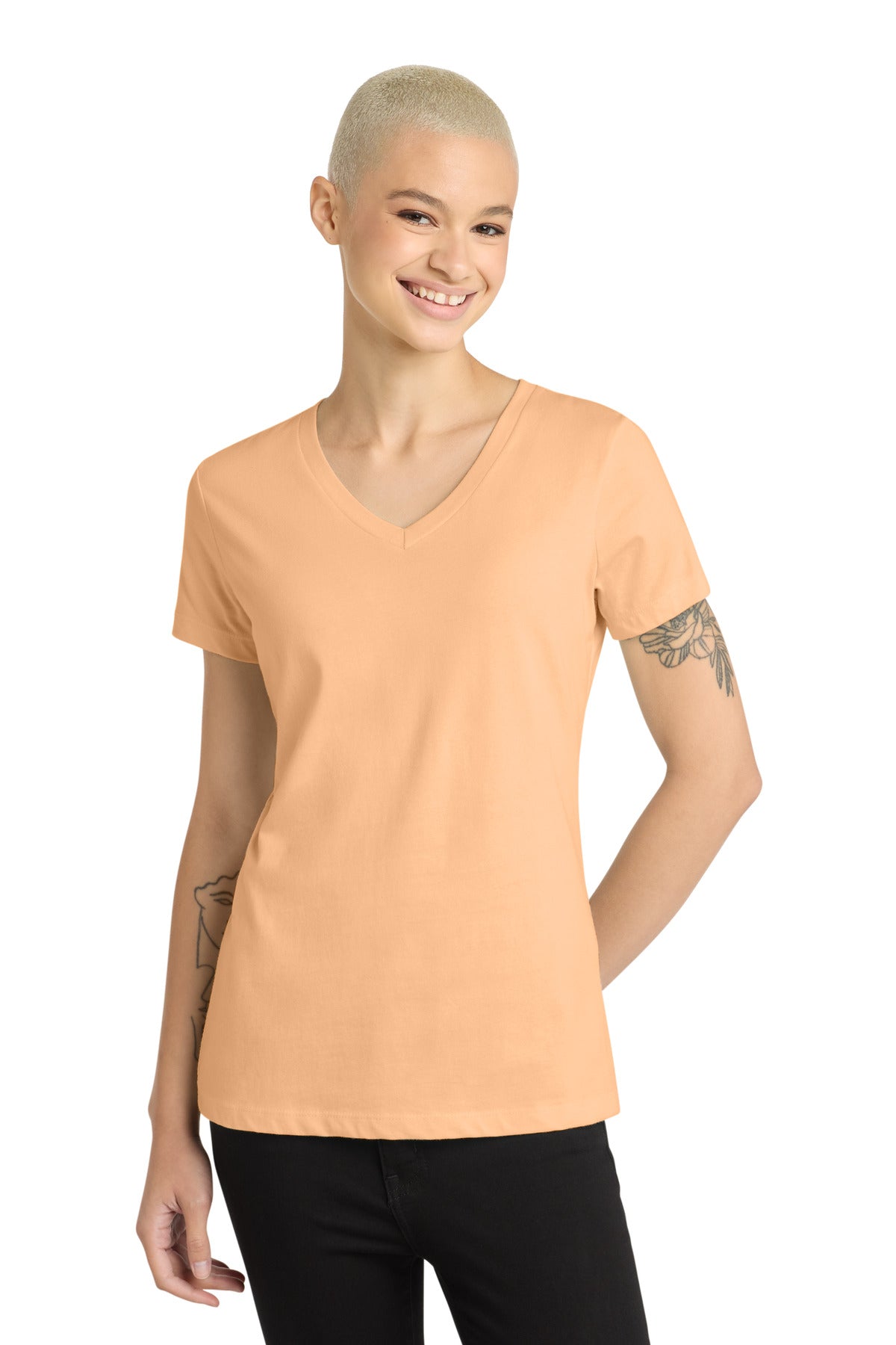 Custom Apricot Women's Perfect Weight V-Neck Tee DM1170L, personalized by SanCanDo Swag in Argyle, TX