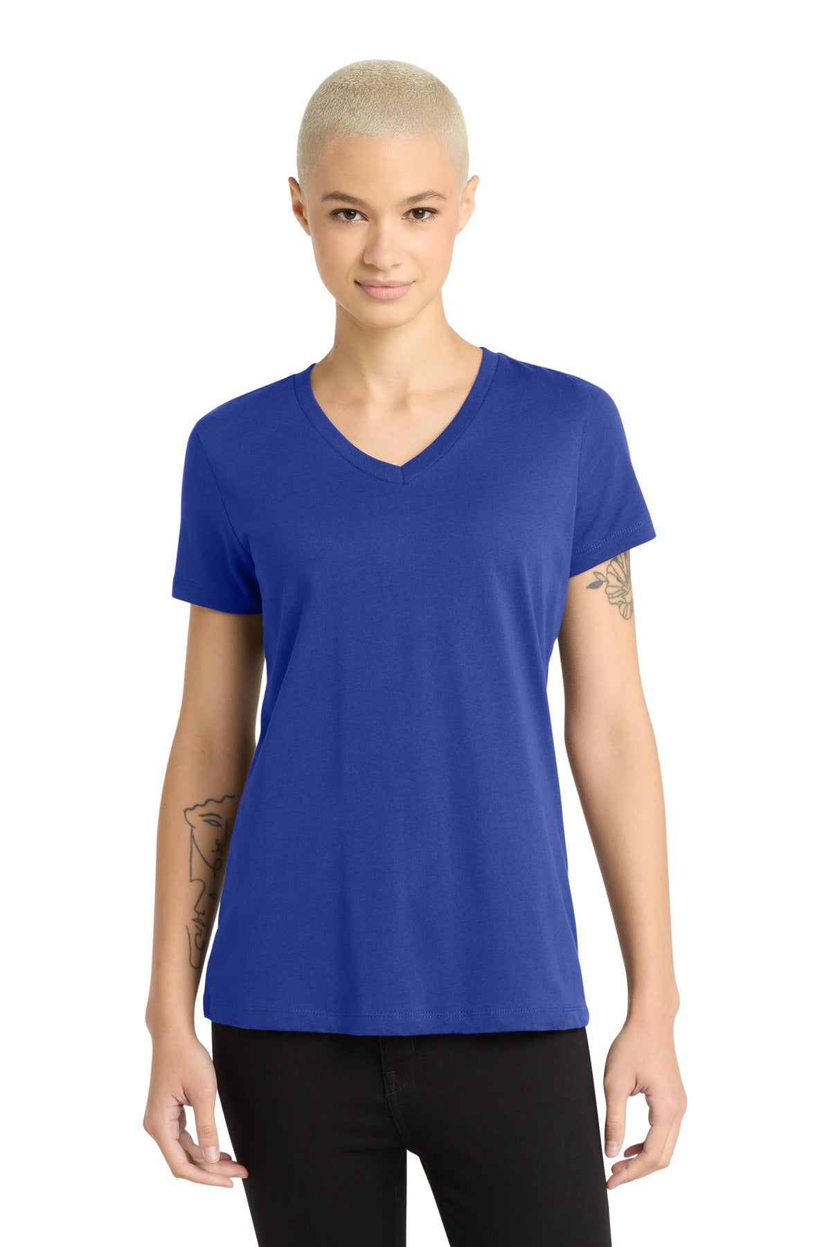 Custom Deep Royal Women's Perfect Weight V-Neck Tee DM1170L, personalized by SanCanDo Swag in Argyle, TX