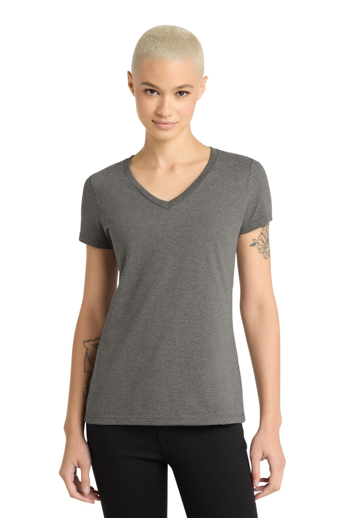 Custom Heathered Charcoal Women's Perfect Weight V-Neck Tee DM1170L, personalized by SanCanDo Swag in Argyle, TX